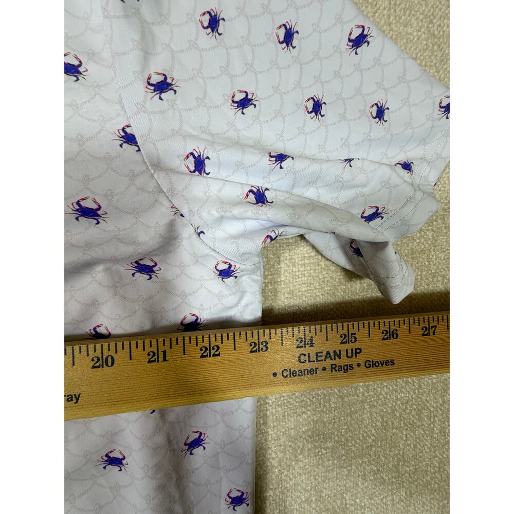 Scales Men L White Blue Crab Print Short Sleeve Polo Athletic Golf Shirt Casual - Picture 7 of 10